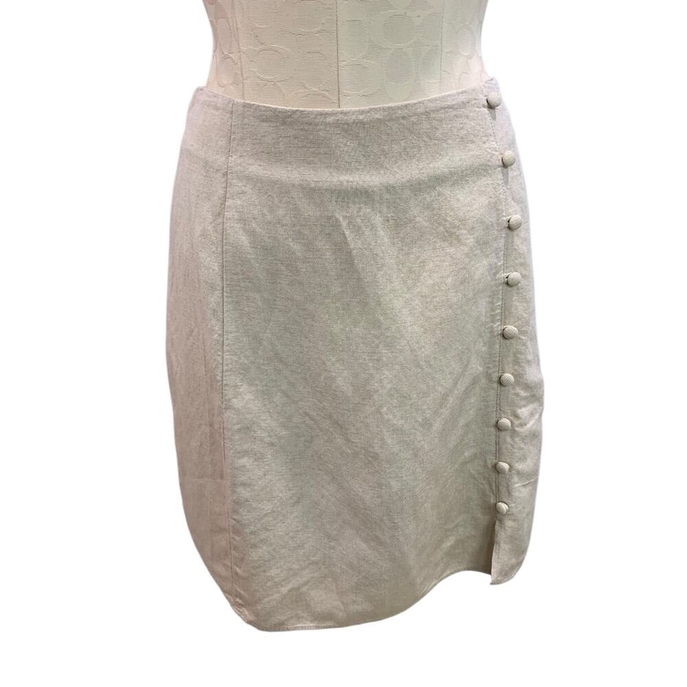 Size 4P Loft Petites Linen Blend Skirt Lined Tan Side Zip